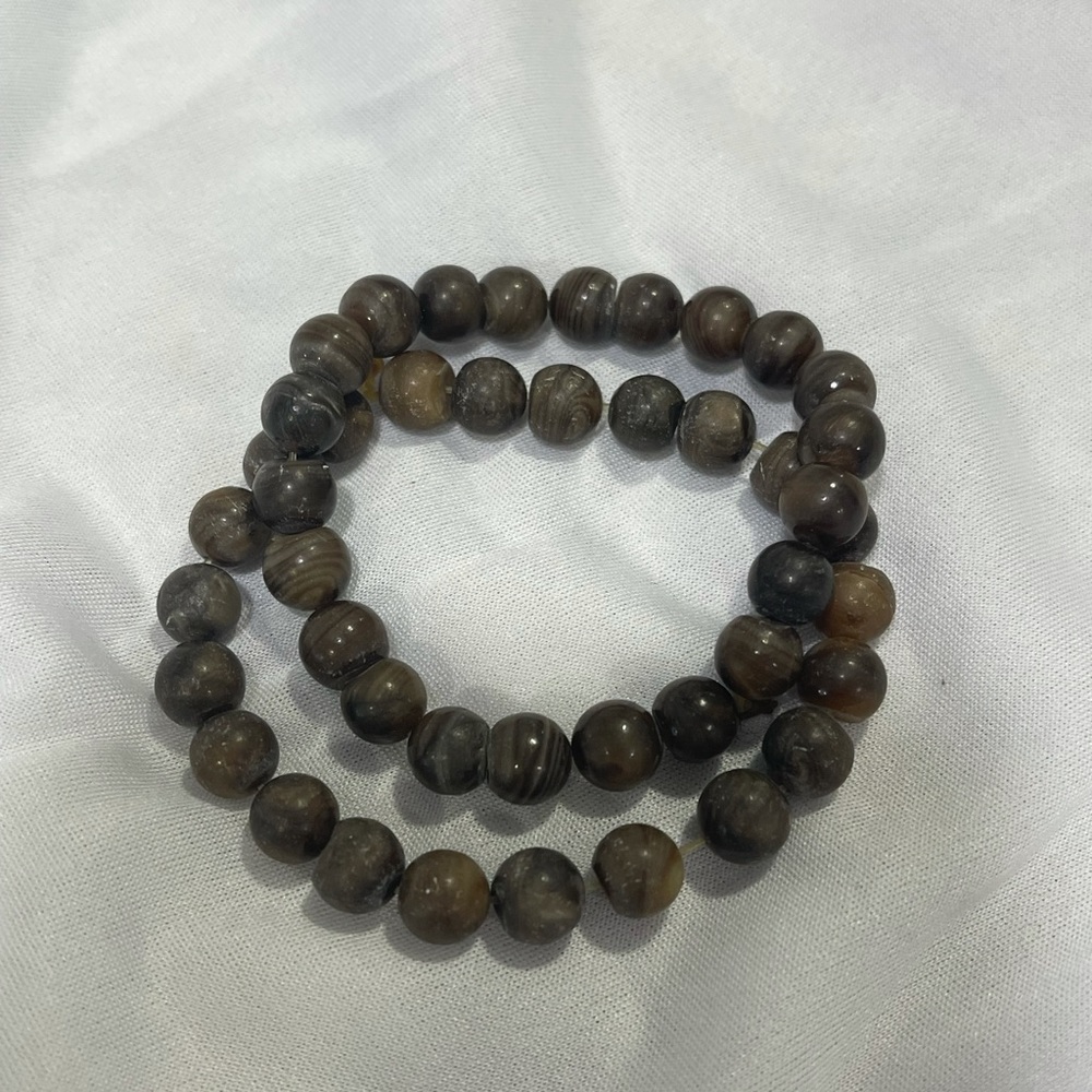Brown marble beaded bracelet set